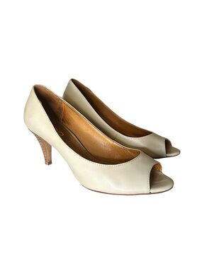 ALDO Cream Leather Peep Toe Heels Women’s Size US 6
